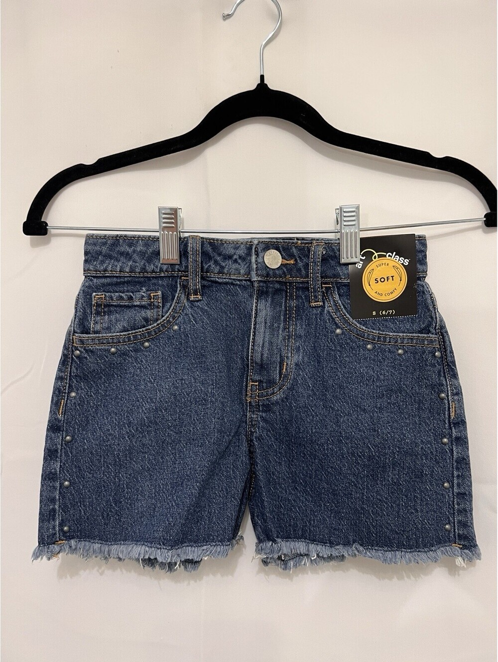 Art Class Girls Size 6/7 Denim Shorts Studded Raw Hem Super Soft Blue NWT